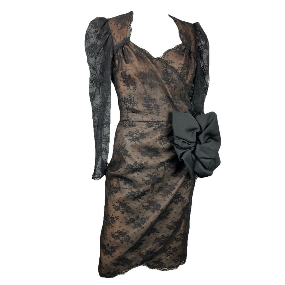 80s Victor Costa Lace Overlay Illusion Power Dress Gypsy Vampire Goth